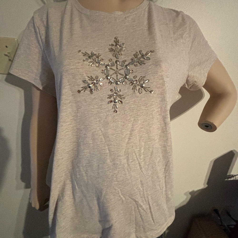Merona Light Gray Embellished Short Sleeve Tee